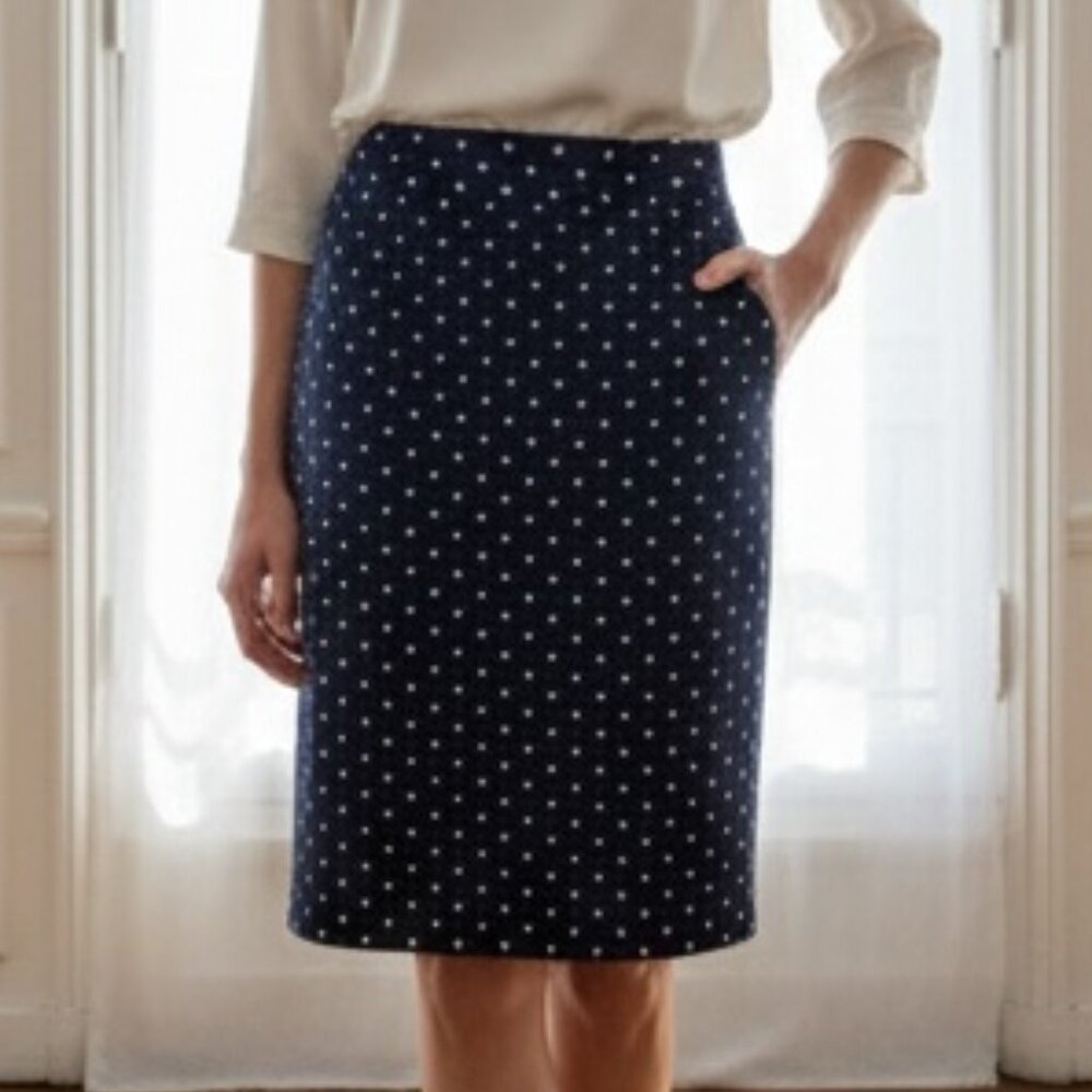Loft Navy Dotted Pencil Back Zip Skirt  10